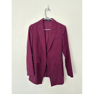 Theory Women Purple Angled Single Button Wool Blazer Coat Size 2 NWT